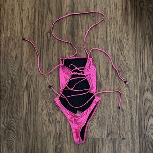 Pink Strappy One-Piece Swimsuit